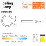 Plafón LED Superficie 24W - 20W - 16W - OSRAM CHIP - CCT