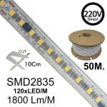 Tira LED 220V FOTOGRAFIA VIDEO | CORTE A MEDIDA | 120 LED/m | 50m | SMD2835 | 1800Lm/W | 14W/M | IP67 | Corte cada 10cm - Imagen 4