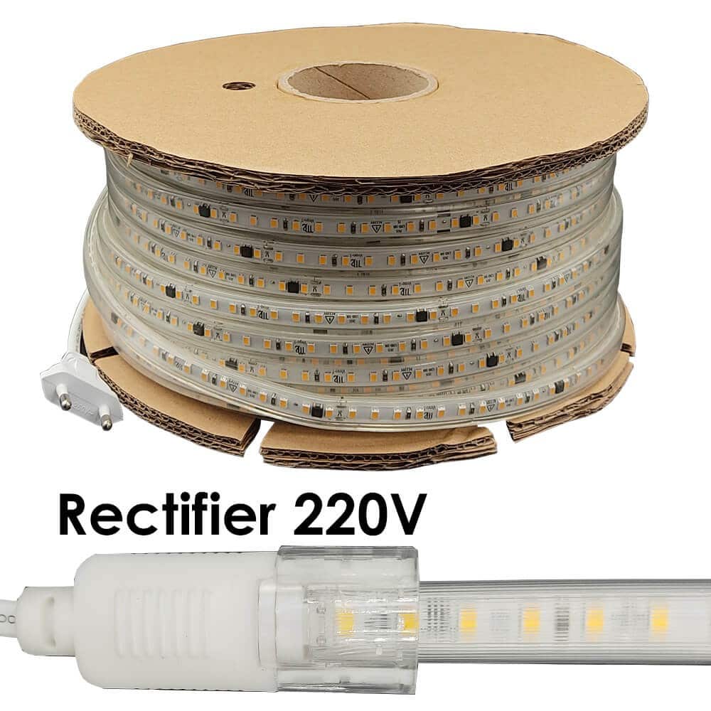 Tira LED con Cable Rectificador - 220V, 120LED/m