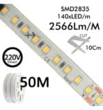 Tira LED 220V 20W/M  140xLED/M  50m  SMD2835  2660Lm/M  IP67 Corte Cada 10cm - Imagen 4