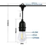 Guirnalda solar exterior - 15 Bombillas LED filamento E27 - IP44 - 10 metros