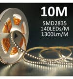 Tira LED 24V | 140xLED/m | 10m |10W/m | SMD2835 | EQUAL LUMEN |1300Lm/M | IP20 | Corte cada 5cm - Imagen 6