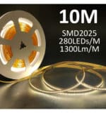 Tira LED 24V | 280xLED/m | 10m |10W/m | SMD2025 | EQUAL LUMEN |1300Lm/M | IP20 | Corte cada 5cm - Imagen 6