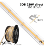 Tira LED COB 220V CORTE A MEDIDA | 560 LED/m | 16W/M | 1600Lm/M | FLIP CHIP | 50m | IP67 | Corte 10cm - Imagen 4