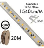 Tira LED 220V | 120xLED/m | 20m | SMD2835 | 1540Lm/M | 14W/M | IP67 | Corte cada 10cm - Imagen 5
