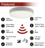 Plaf&oacute;n LED Potencia Ajustable 20W - 15W- 10W 5CCT Sensor De Radar IP44 - Imagen 6