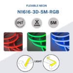 Neón LED flexible RGB 3D - 16x16mm - 5m - Kit completo -12W/m - IP67 -Curvatura vertical y horizontal - Imagen 3