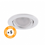 Pack de 5 Bombillas LED GU10 6W 500Lm 6000&ordm;K 40.000H - Aro Downlight Redondo Inclinable "Vepa" Acero 90mm - Blanco - Imagen 3