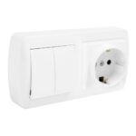 Base Schuko Bipolar con Tt Lateral, Doble conmutador y con Obturador  Serie  Mural Solera [E3-42983]