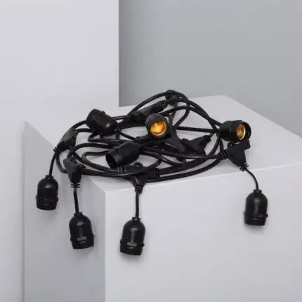 Guirnalda Luces Exterior con 8 Portalámparas E27 5.5m Negro IP65