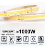 Tira LED COB 220V | 840 LED/m | 50m | FLIP CHIP | 1600Lm/M | 20W/M | CRI90 | IP67 | Corte 10cm - Imagen 4