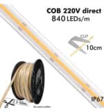 Tira LED COB 220V | 840 LED/m | 50m | FLIP CHIP | 1600Lm/M | 20W/M | CRI90 | IP67 | Corte 10cm - Imagen 6