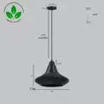 L&aacute;mpara Colgante "Vita" Color Negro/Flor&oacute;n Negro/Cable Negro - Imagen 5