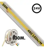 Tira LED COB 24V | 480 LED/m | 30m | 130Lm/W |12W/M | IP65 - Imagen 3