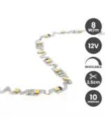 Tira LED Troquelada ZigZag 12V 8W/M IP20 - 120xLED/m Bobina 10 metros