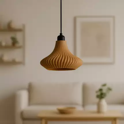 L&aacute;mpara Colgante "Vita" Color Beige/Flor&oacute;n Negro/Cable Negro