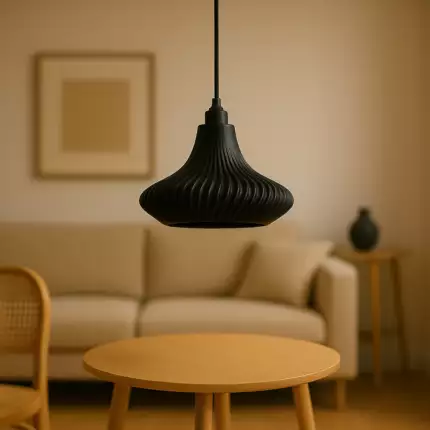 L&aacute;mpara Colgante "Vita" Color Negro/Flor&oacute;n Negro/Cable Negro