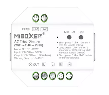Dimmer TRIAC 220VAC WIFI + 2,4G + Push