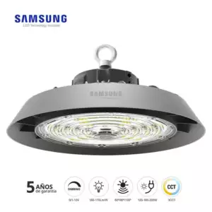 Campana Industrial UFO Slim 200W-160W-120W, Chipled SAMSUNG, 3CCT, 60º/90º/º120º ajustable, 1-10V Campana Industrial UFO Slim 200W-160W-120W, Chipled SAMSUNG, 3CCT, 60º/90º/º120º ajustable, 1-10V