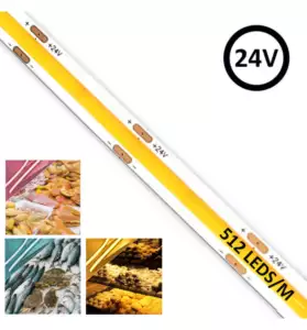 Tira LED COB 24V | 512 LED/m | 5m | FLIP CHIP | 1650Lm |11W/M | CRI90 | IP20 | ESPECIAL PARA ALIMENTACION Tira LED COB 24V | 512 LED/m | 5m | FLIP CHIP | 1650Lm |11W/M | CRI90 | IP20 | ESPECIAL PARA ALIMENTACION