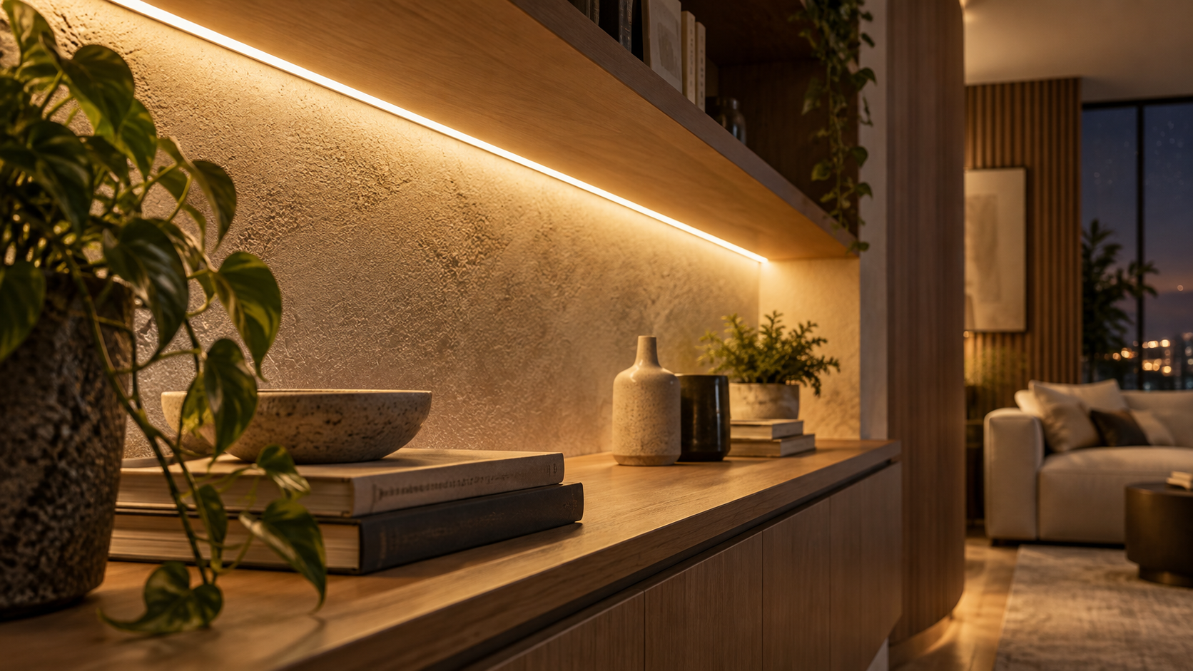 Tira LED COB de luz continua instalada en un perfil de aluminio