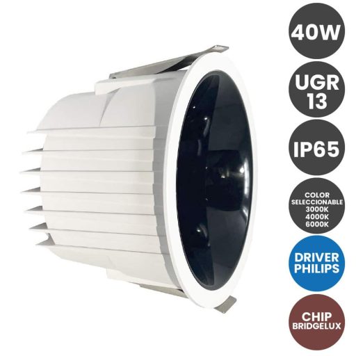 downlight-empotrable-led-40w-driver-philips-color-seleccionable-ugr13-ip65