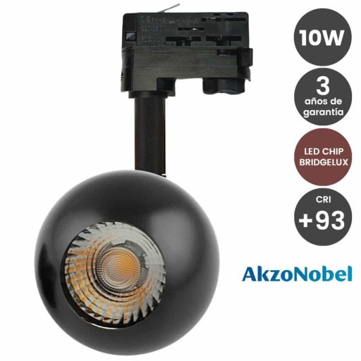 foco-led-10w-negro-carril-trifasico-chip-bridgelux-cri93