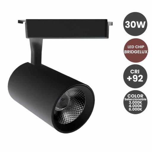 foco-led-30w-negro-chip-bridgelux-carril-monofasico-cct-cri-92-no-flick