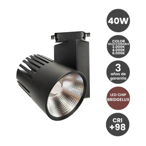foco-led-40w-negro-color-seleccionable-cct-para-carril-monofasico-bridgelux-chip-100-cri-98