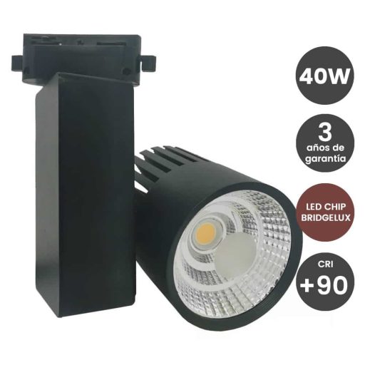 foco-led-40w-negro-para-carril-monofasico-bridgelux-chip-100-cri-90