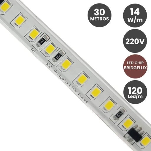 Tira LED 14W/m 220V 120Led/m Rollo de 30 metros